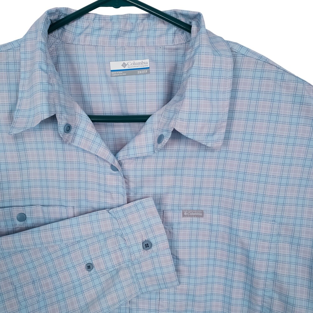 Columbia Silver Ridge Utility Button-Down Men 2X Blue Plaid UPF 40 NWOT